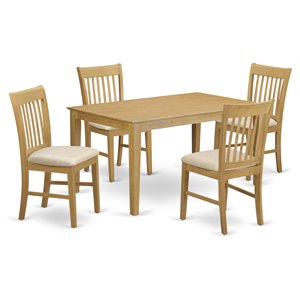 East West Furniture Capri 5-piece Wood Dining Table and Chairs in Oak