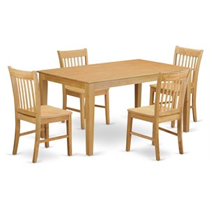 East West Furniture Capri 5-piece Wood Seat Chair and Dining Table Set in Oak