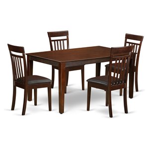 East West Furniture Capri 5Pcs Wood Dining Set w/Faux Leather Seat in Mahogany