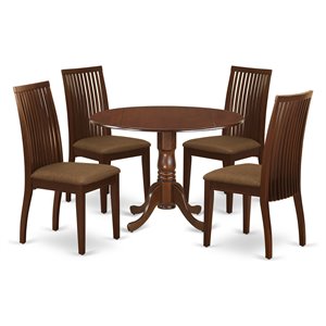 East West Furniture Dublin 5-piece Wood Dining Set w/ Fabric Chairs in Mahogany
