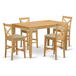 East West Furniture Capri 5-piece Wood Pub Table and Dining Chairs in Oak