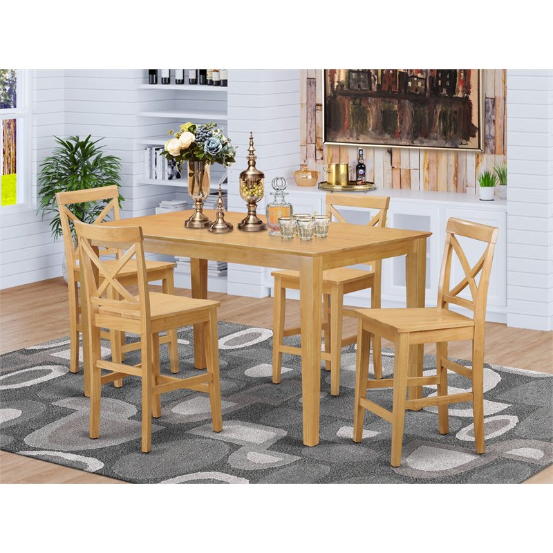 East West Furniture Capri 5-piece Counter Height Table Dining Chair Set in Oak