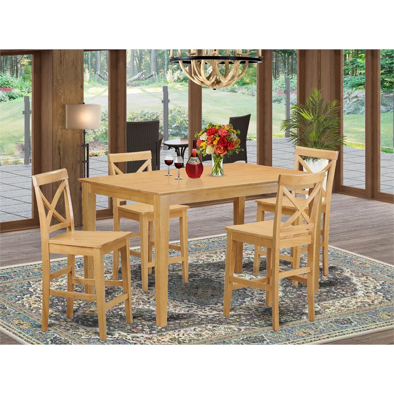East West Furniture Capri 5-piece Dining Set with Counter Height Chairs in Oak