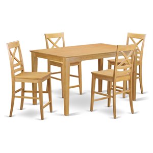 East West Furniture Capri 5-piece Wood Dining Set with Bar Stools in Oak