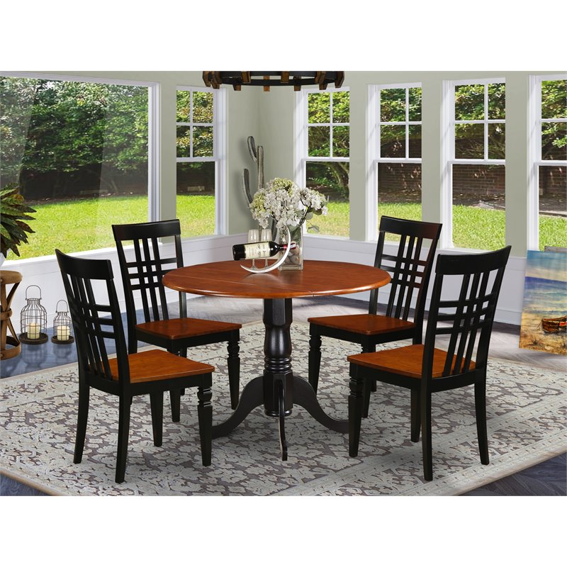 East West Furniture Dublin 5-piece Wood Dining Table and Chairs in Black/Cherry