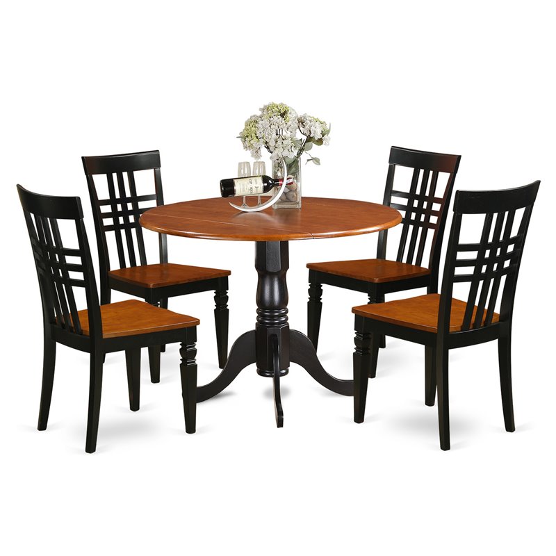 East West Furniture Dublin 5-piece Wood Dining Table and Chairs in Black/Cherry