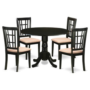 East West Furniture Dublin 5-piece Wood Dining Table and Chairs in Black