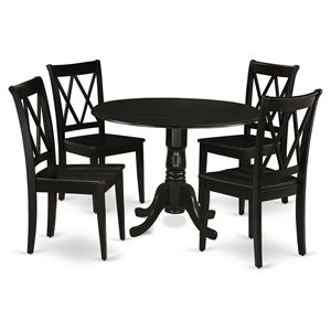 East West Furniture Dublin 5-piece Dining Set with Wood Seat in Black
