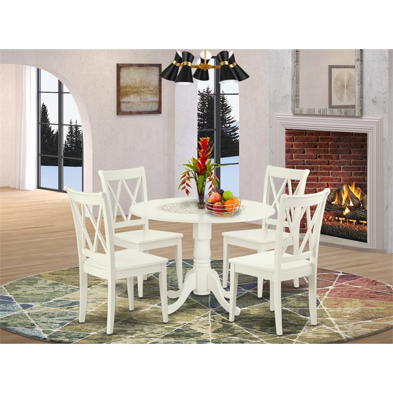 East West Furniture Dublin 5-piece Wood Dining Set with X-Back Chairs in White