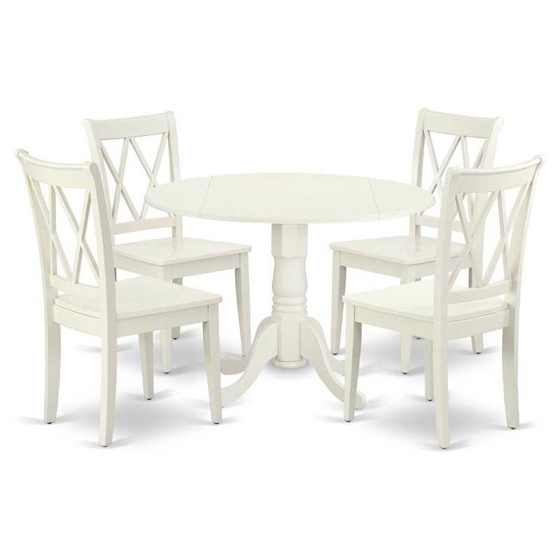 East West Furniture Dublin 5-piece Wood Dining Set with X-Back Chairs in White