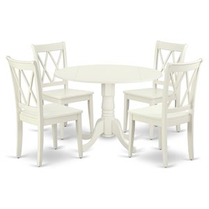 East West Furniture Dublin 5-piece Wood Dining Set with X-Back Chairs in White