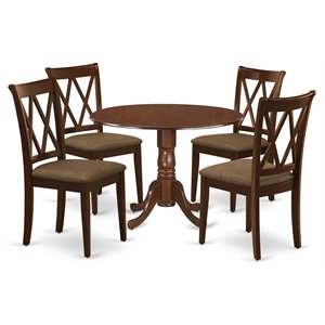 East West Furniture Dublin 5-piece Wood Dining Set with Fabric Seat in Mahogany