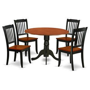 East West Furniture Dublin 5-piece Wood Dining Set w/ Slatted Chairs in Black