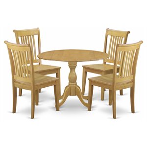 East West Furniture Dublin 5-piece Wood Dining Set with Slatted Back in Oak