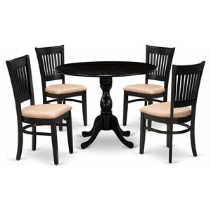 East West Furniture Dublin 5-piece Wood Dining Set with Linen Seat in Black