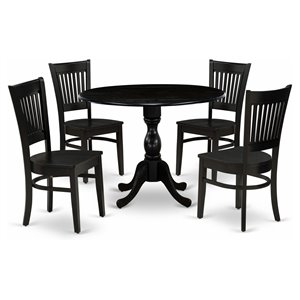 East West Furniture Dublin 5-piece Wood Dining Table and Slatted Chairs in Black