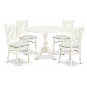 East West Furniture Dublin 5-piece Wood Dining Set with Round Table in White