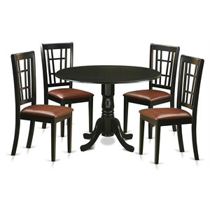 East West Furniture Dublin 5-piece Traditional Wood Dining Room Set in Black