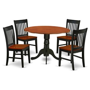 East West Furniture Dublin 5-piece Dining Set with Round Table in Black/Cherry