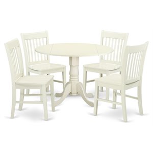 East West Furniture Dublin 5-piece Wood Table and Dining Chair Set in White