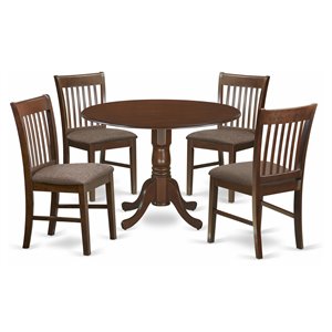 East West Furniture Dublin 5-piece Wood Kitchen Table and Chairs in Mahogany