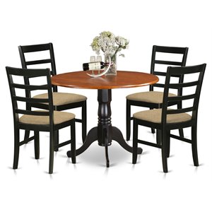 East West Furniture Dublin 5-piece Dining Set with Linen Seat in Black/Cherry