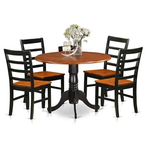 East West Furniture Dublin 5-piece Dining Set with Wood Chairs in Black/Cherry