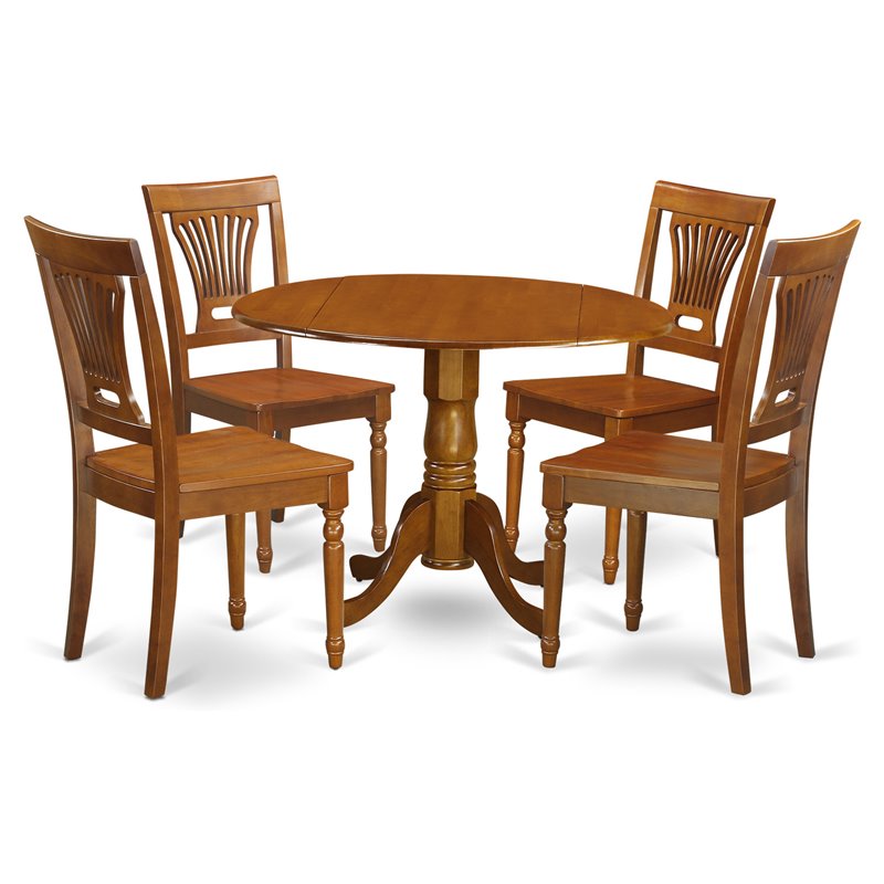 East West Furniture Dublin 5-piece Wood Kitchen Table and Chairs in Saddle Brown