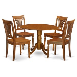 East West Furniture Dublin 5-piece Wood Kitchen Table and Chairs in Saddle Brown