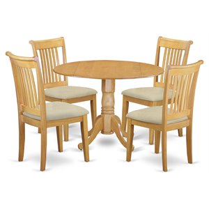 East West Furniture Dublin 5-piece Wood Dining Set with Cushion Seat in Oak
