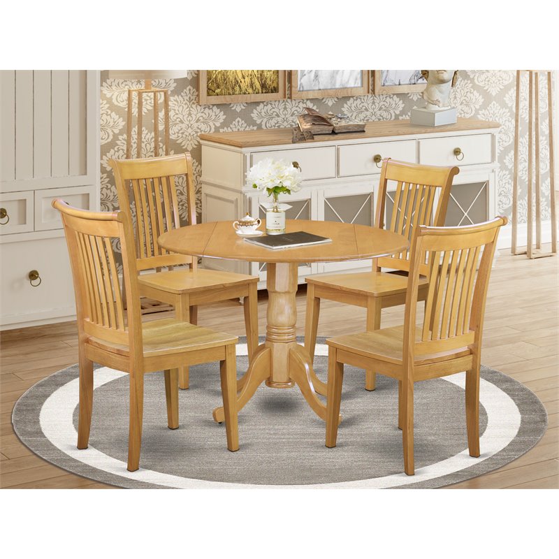 East West Furniture Dublin 5-piece Wood Table and Dining Chair Set in Oak