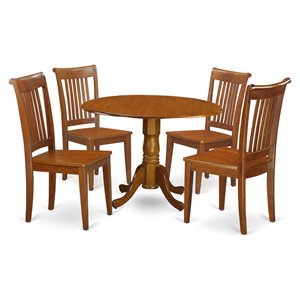 East West Furniture Dublin 5-piece Wood Table and Dining Chairs in Saddle Brown