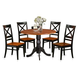East West Furniture Dublin 5-piece Wood Table and Kitchen Chairs in Black/Cherry