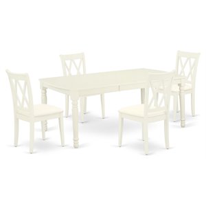 East West Furniture Dover 5-piece Wood Dining Set w/ Fabric Seat in Linen White