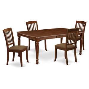 East West Furniture Dover 5-piece Wood Dining Set with Linen Seat in Mahogany
