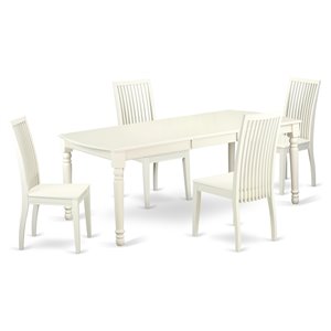 East West Furniture Dover 5-piece Wood Kitchen Table Set in Linen White