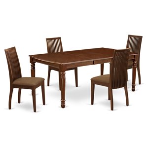 East West Furniture Dover 5-piece Wood Dining Table and Chair Set in Mahogany