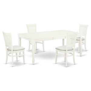 East West Furniture Dover 5-piece Wood Dining Table and Chairs in Linen White