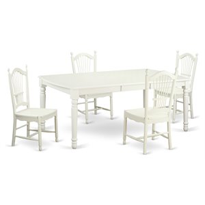 East West Furniture Dover 5-piece Wood Table and Dining Chairs in Linen White