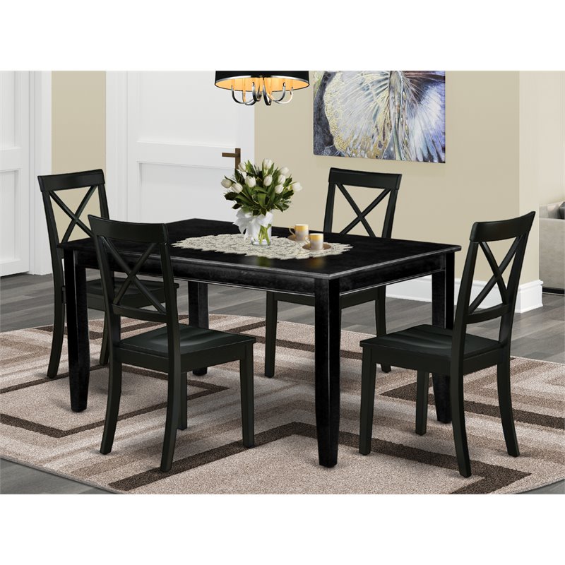 East West Furniture Dudley 5-piece Wood Dining Set with Rectangle Table in Black