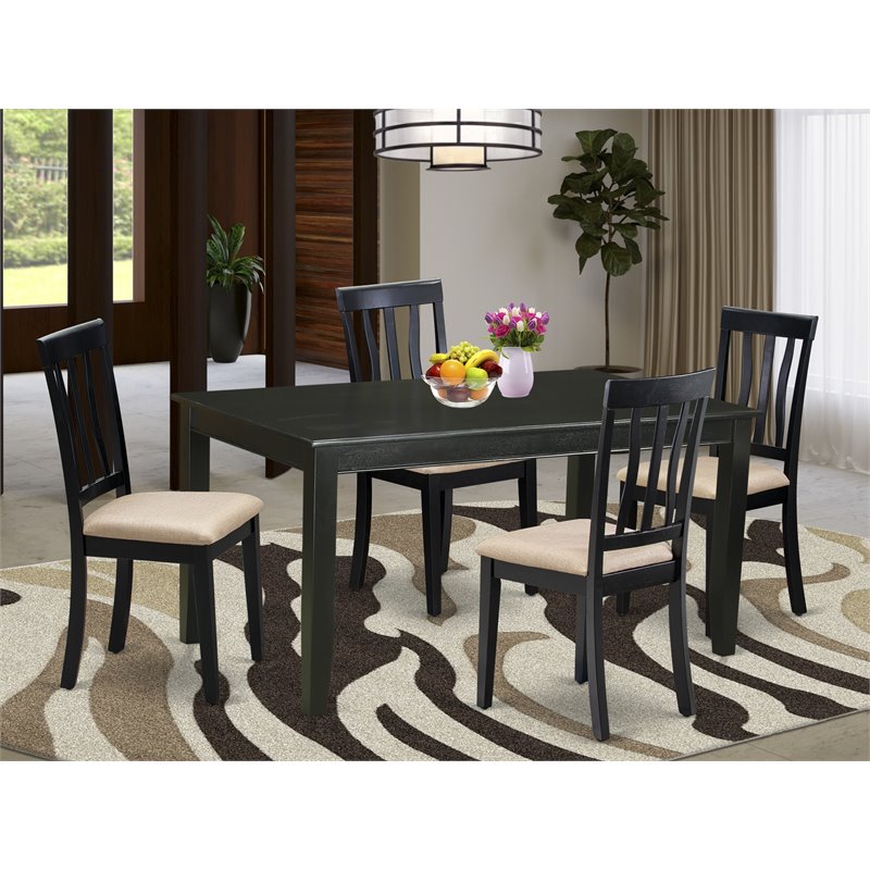 East West Furniture Dudley 5-piece Wood Dining Table and Chair Set in Black