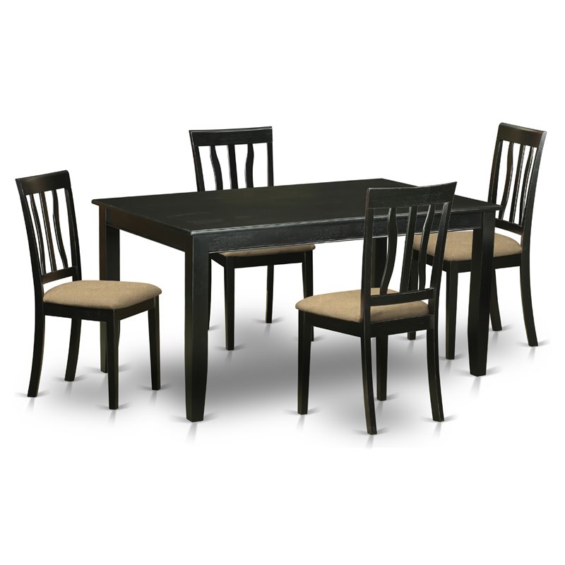 East West Furniture Dudley 5-piece Wood Dining Table and Chair Set in Black