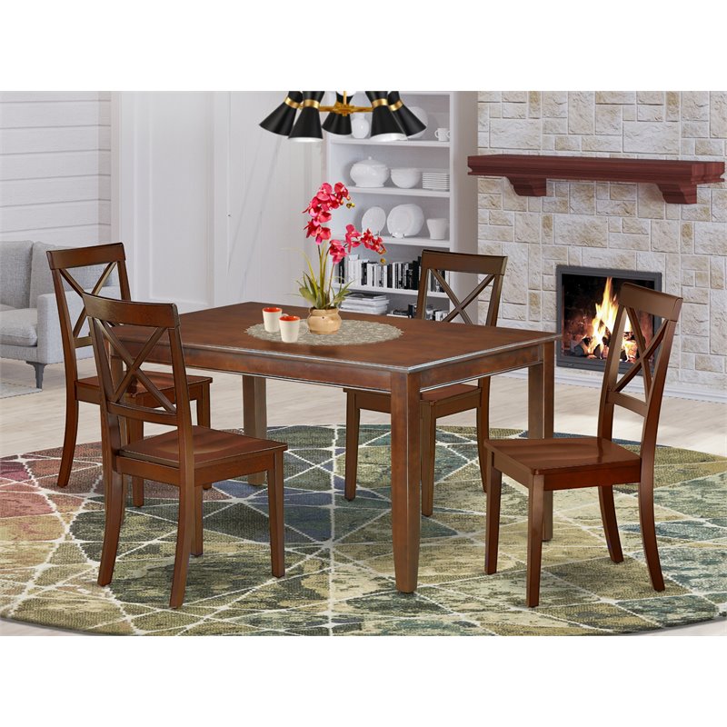 East West Furniture Dudley 5-piece Traditional Wood Dining Set in Mahogany