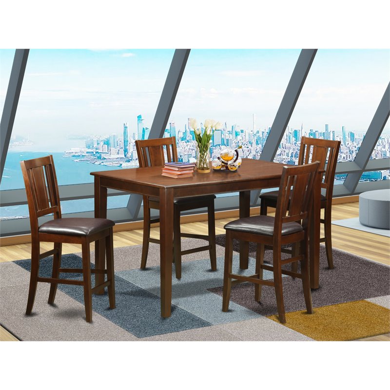 East West Furniture Dudley 5-piece Wood Dining Set with Bar Stool in Mahogany