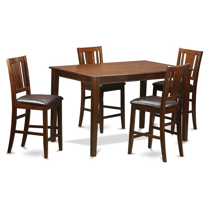East West Furniture Dudley 5-piece Wood Dining Set with Bar Stool in Mahogany
