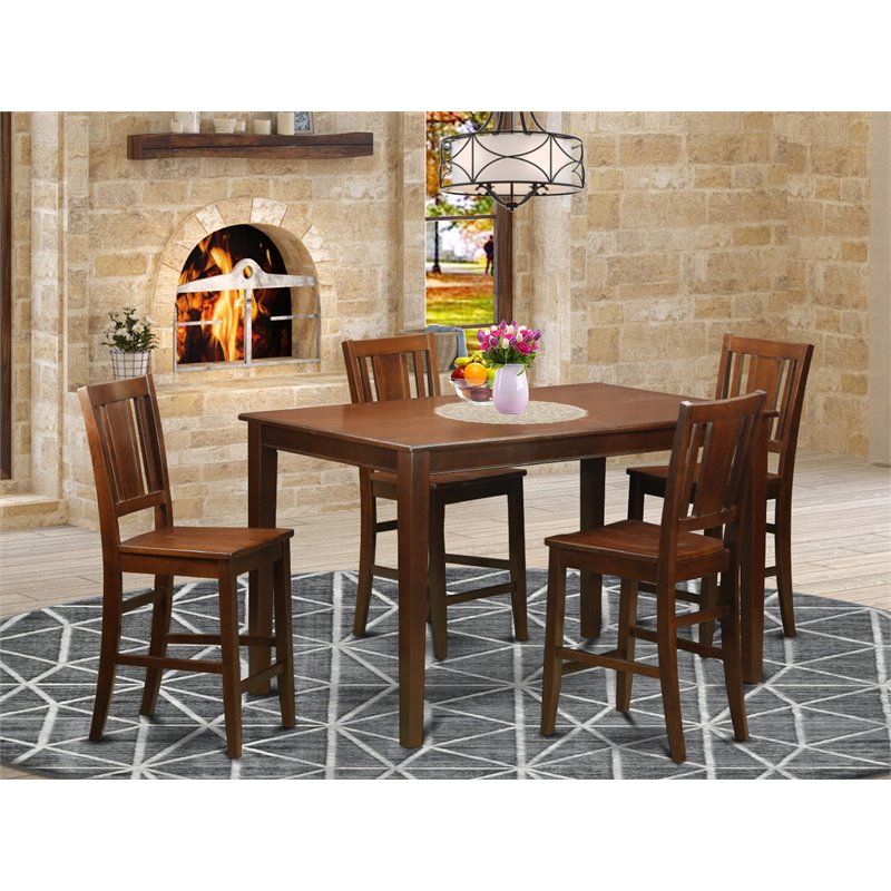 East West Furniture Dudley 5-piece Wood Pub Table and Dining Chairs in Mahogany