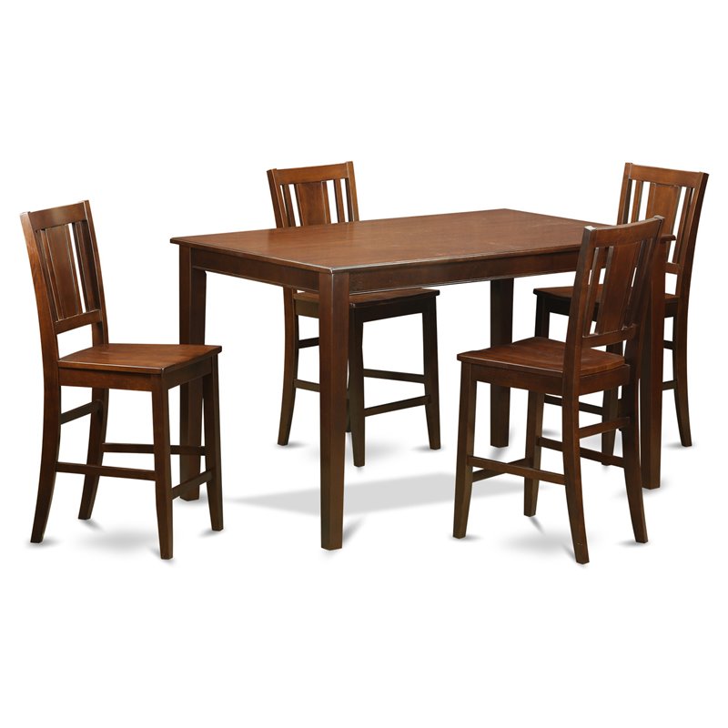 East West Furniture Dudley 5-piece Wood Pub Table and Dining Chairs in Mahogany