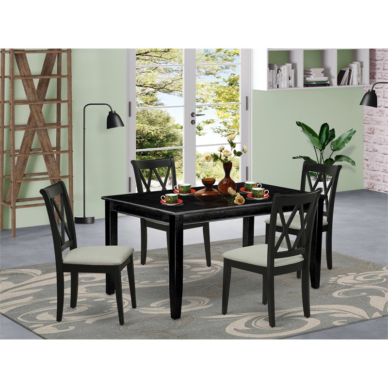 East West Furniture Dudley 5-piece Wood Dining Set with Fabric Seat in Black