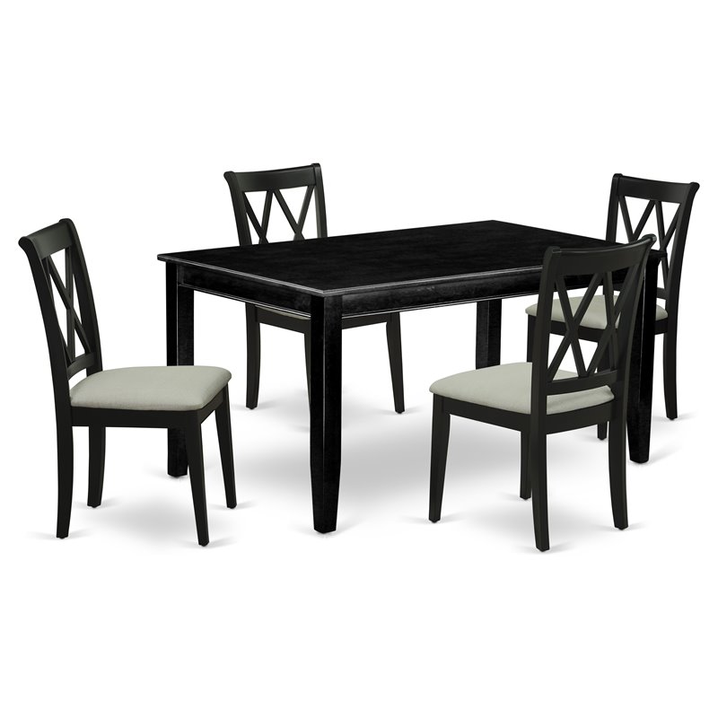 East West Furniture Dudley 5-piece Wood Dining Set with Fabric Seat in Black