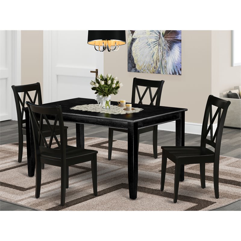 East West Furniture Dudley 5-piece Wood Dining Set with Wood Seat in Black